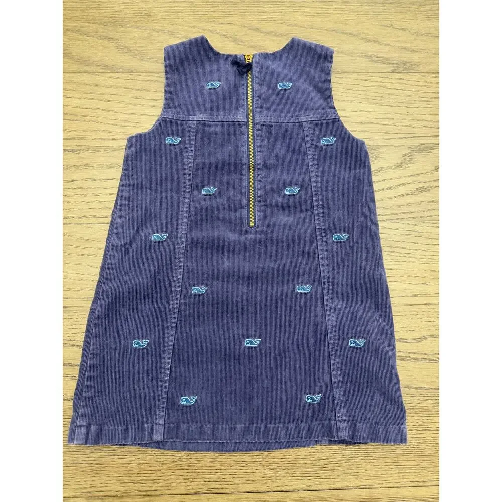 Vineyard Vines Corduroy Whale Dress 4T Blue Sleeveless Pockets